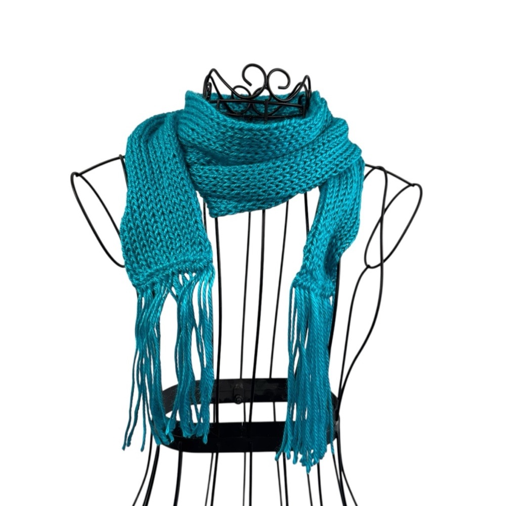 Hand Crafted Vibrant Blue Knit Scarf - Picture 3 of 5